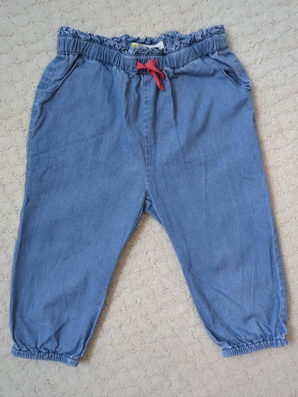 Baby Boden Blue Elastic-Waist Chambray Jogger Pants 12-18M